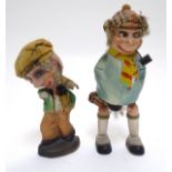 Toys: Two unusual novelty humorous Scottish figures made of pressed card. A wind up toy modelled