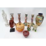 A quantity of Oriental ceramics, to include candlestick, blanc de chine figure, etc Please Note - we