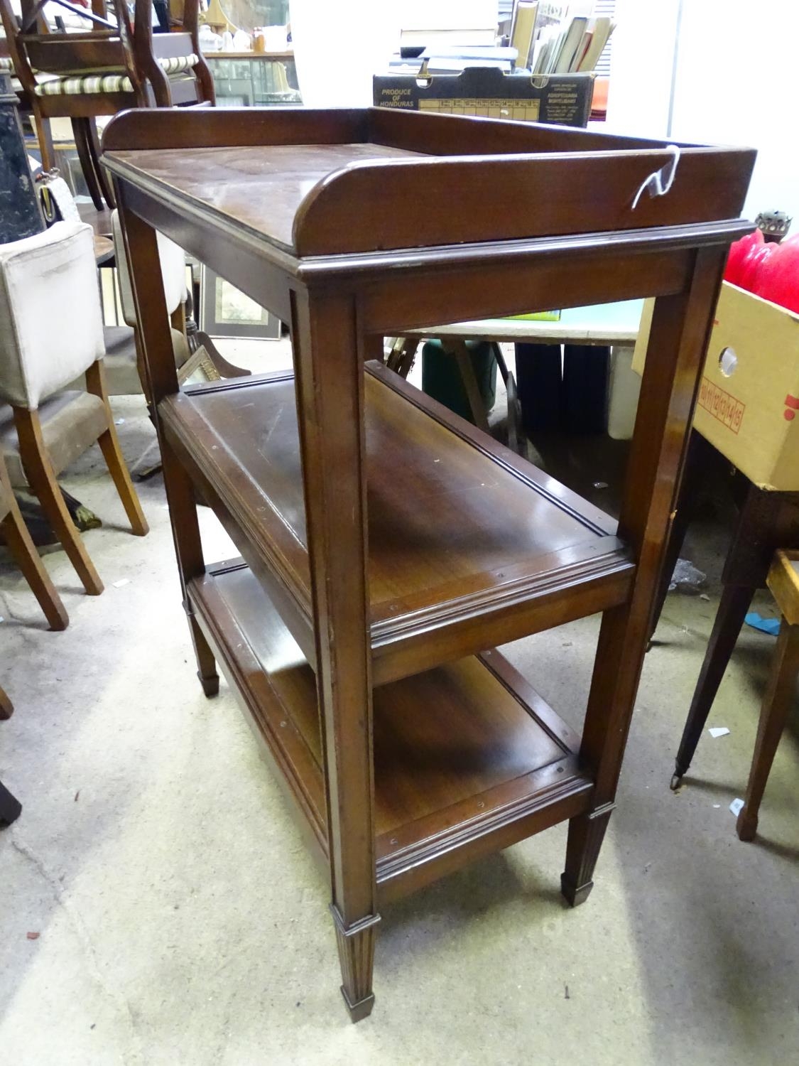 A 20thC mahogany 3 tier buffet. Approx. 45 3/4" tall Please Note - we do not make reference to the - Image 4 of 5