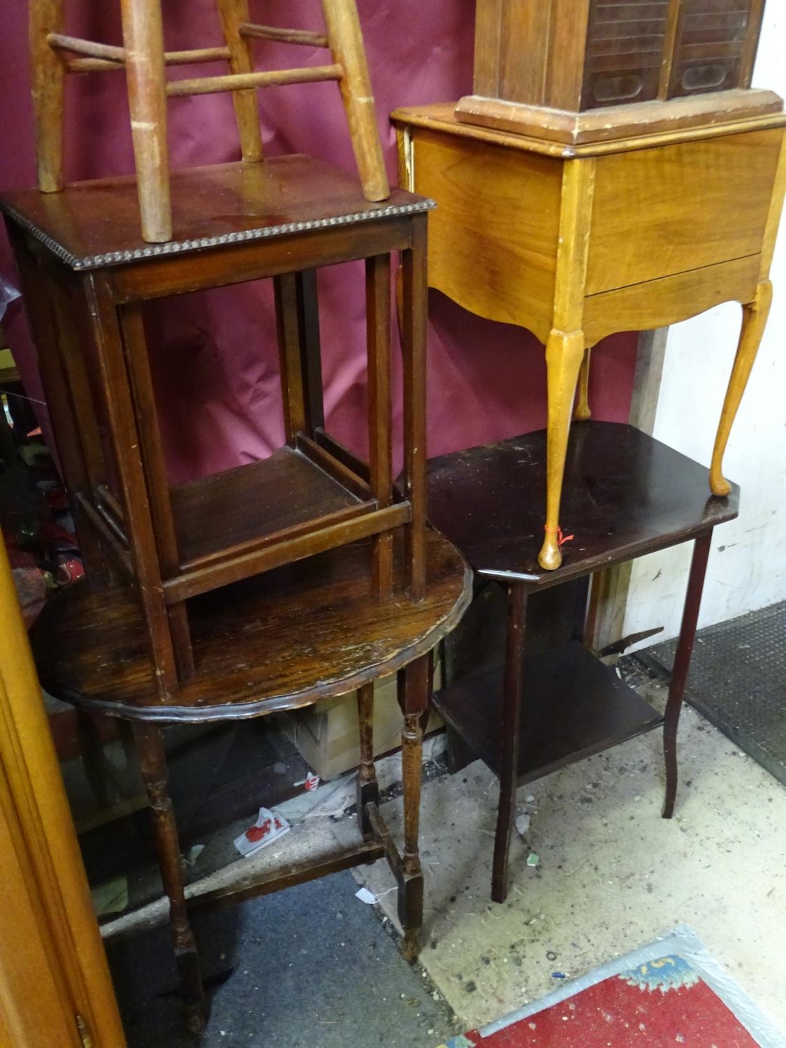 Assorted furniture comprising stool, nest of two occasional tables, pie crust occasional tables, - Image 6 of 7