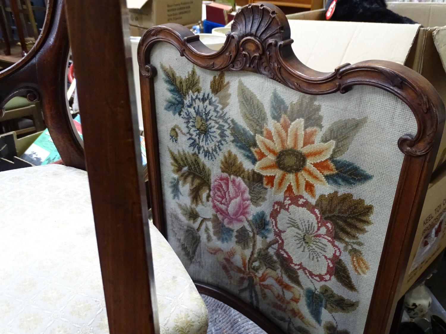 A quantity of assorted furniture comprising a gilt framed mirror, a carved fire screen with inset - Image 2 of 5