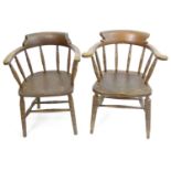 Two 20thC smokers bow chairs, one stamped Glenister maker H. Wycombe, JJM (2) Please Note - we do