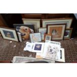 A quantity of dog prints to include a limited edition print by John L Baker, black labradors, titled