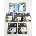 An assortment of HP colour toners, HP 78 tri-colour, 933xl, 951xl, 932xl, 950xl, etc. Please