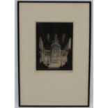 C. Terry Pledge, 20thC, Signed engraving , Interior showing a high alter of a church, Signed in
