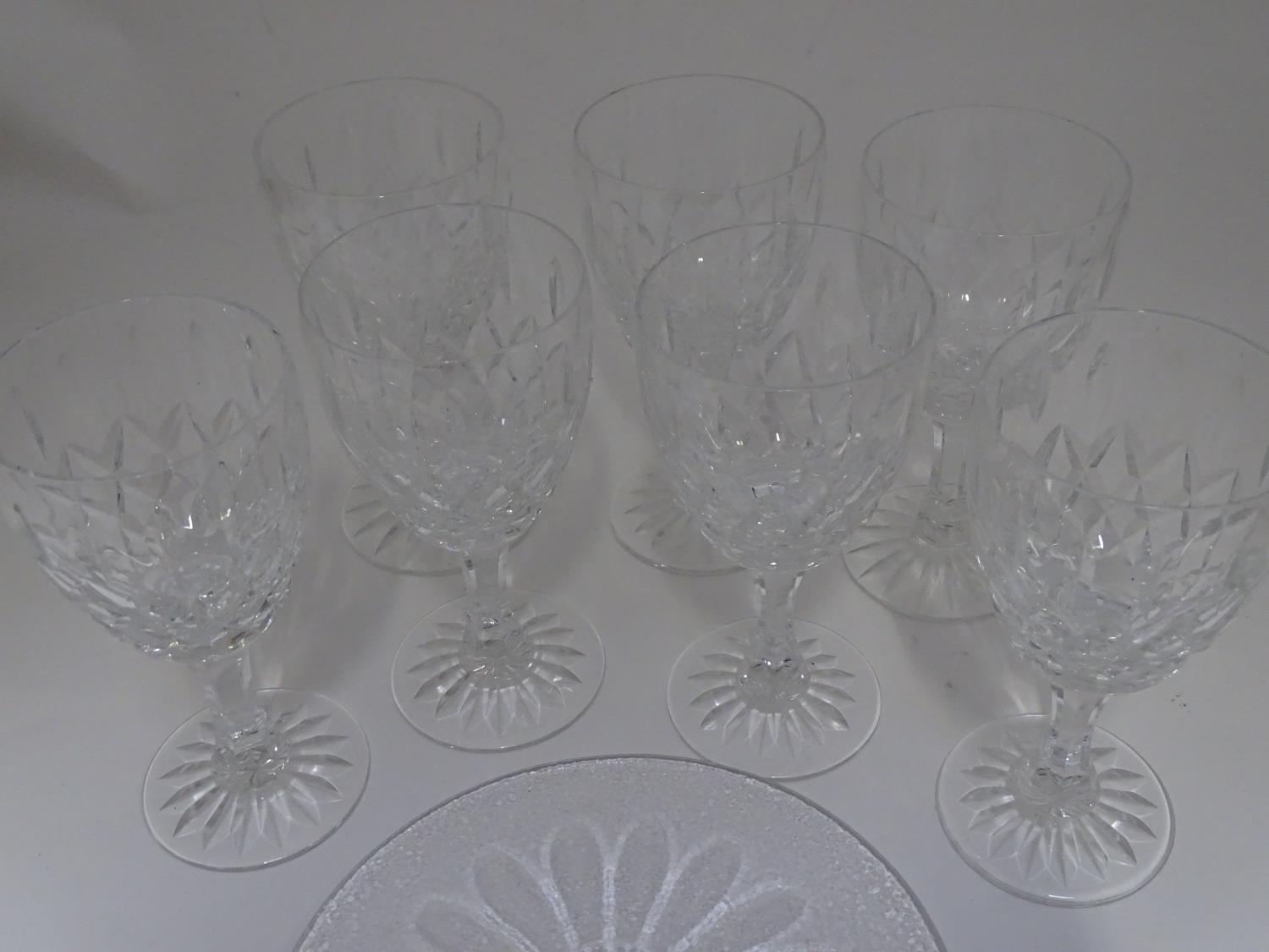 Dartington crystal platter together with 7 cut crystal wine glasses (8) Please Note - we do not make - Image 2 of 4