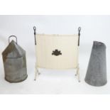 Assorted items galvanised coal scuttle, galvanised chicken feeder / drinker. Together with a fire