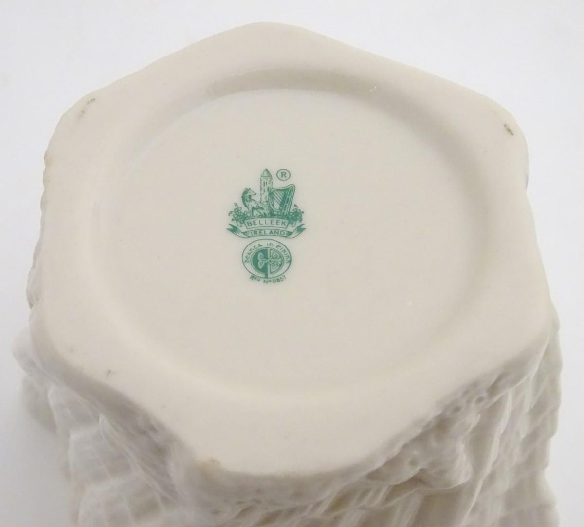 Two Belleek Ireland pottery wares, comprising a twisted lustre shell vase / flower pot with a - Image 9 of 9