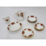 A quantity of Royal Albert tea wares in the pattern Old Country Rose to include teapot, sugar