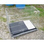 A car dog crate / cage with tray and pad, approx. 36 1/4" wide (92 cm approx.). Maximum height for