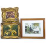 Three prints to include Between Two Fires after Francis Davis Millet; An interior scene with figures