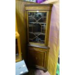 An Edwardian inlaid corner cabinet with glazed top Please Note - we do not make reference to the
