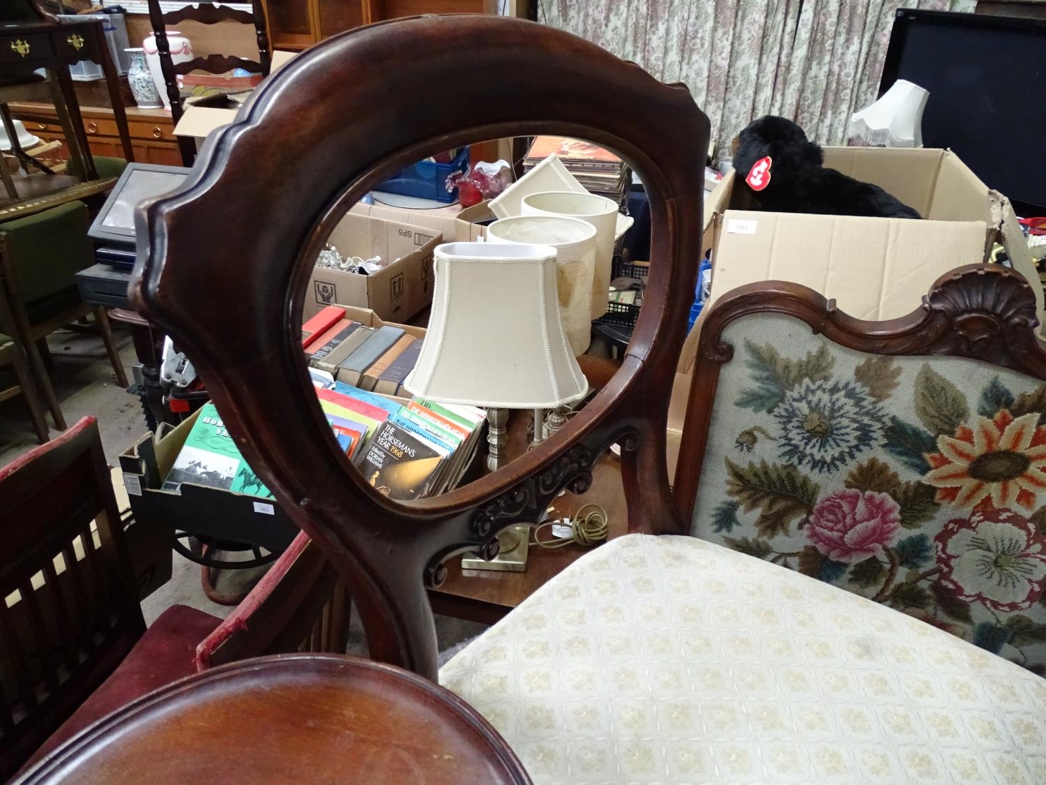 A quantity of assorted furniture comprising a gilt framed mirror, a carved fire screen with inset - Image 5 of 5