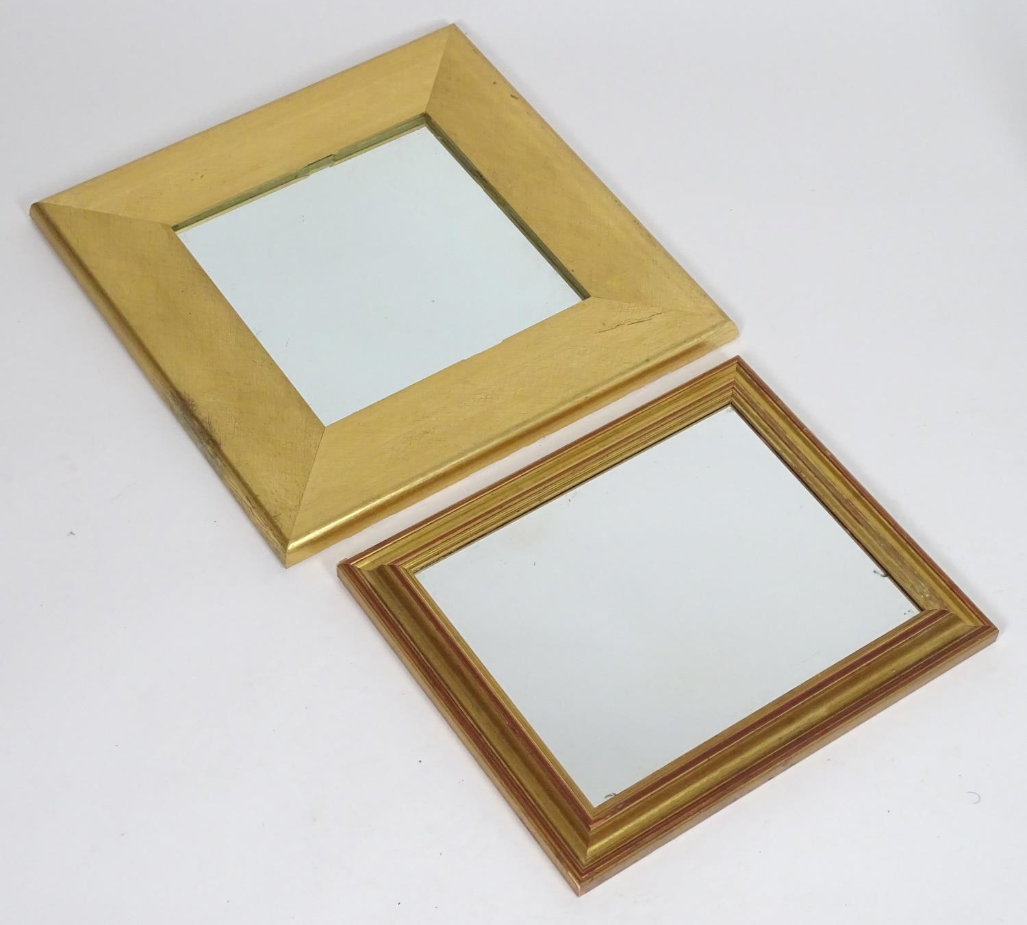 Two gilt framed mirrors, frames sizes 17" x 14" and 19" x 19" (2) Please Note - we do not make