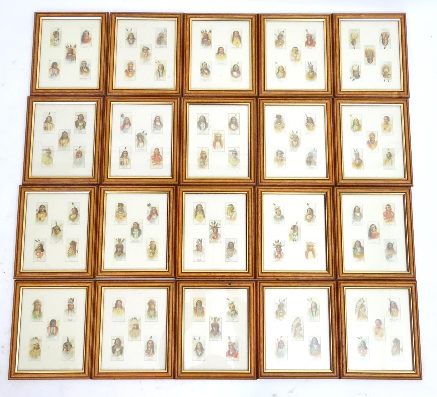 A quantity of framed cigarette cards depicting Native American Indians Please Note - we do not