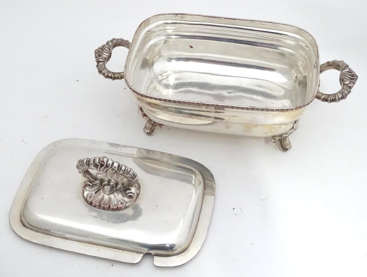 A silver plated butter dish and cover together with two brass items Please Note - we do not make - Image 2 of 7