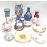 A quantity of ceramics to include a Carlton Ware lustre vase, an Oriental vase, cups, saucers, Royal