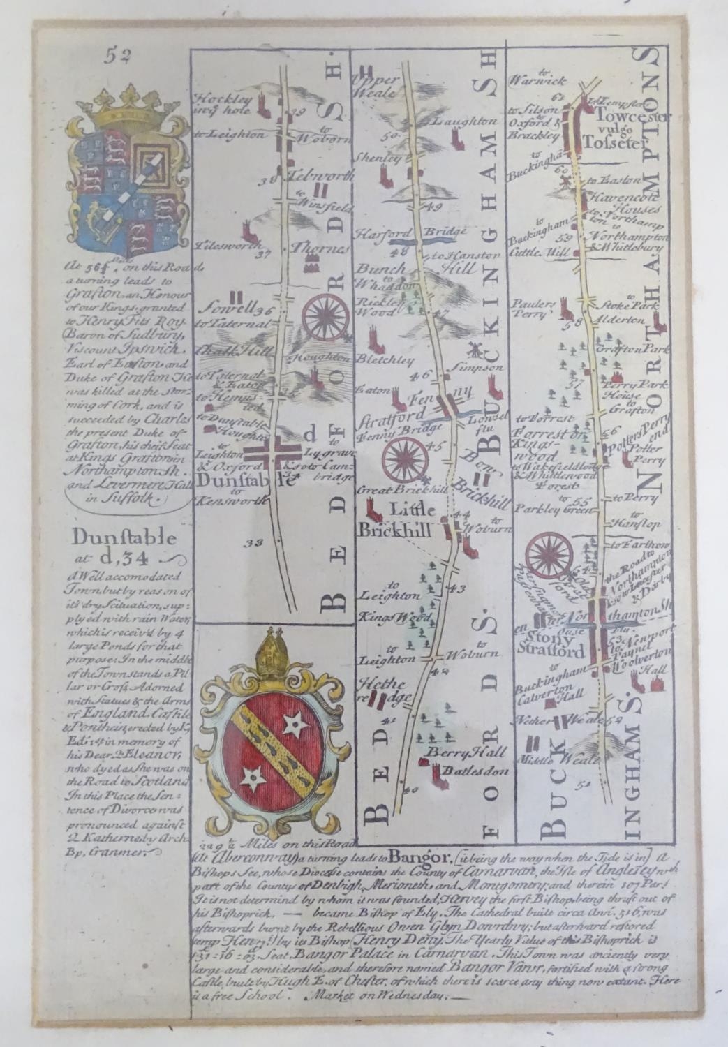 Maps: Two 18thC maps of Bedfordshire, comprising a hand coloured road strip map, published in John - Image 6 of 16