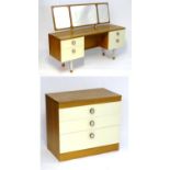 Vintage Retro, Mid Century: a 1970s teak and formica dressing table with triptych mirror and four