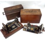 Two vintage singer sewing machines with wooden covers (2) Please Note - we do not make reference