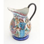 A Far Eastern cast figure, together with a hand painted tin jug (2) Please Note - we do not make