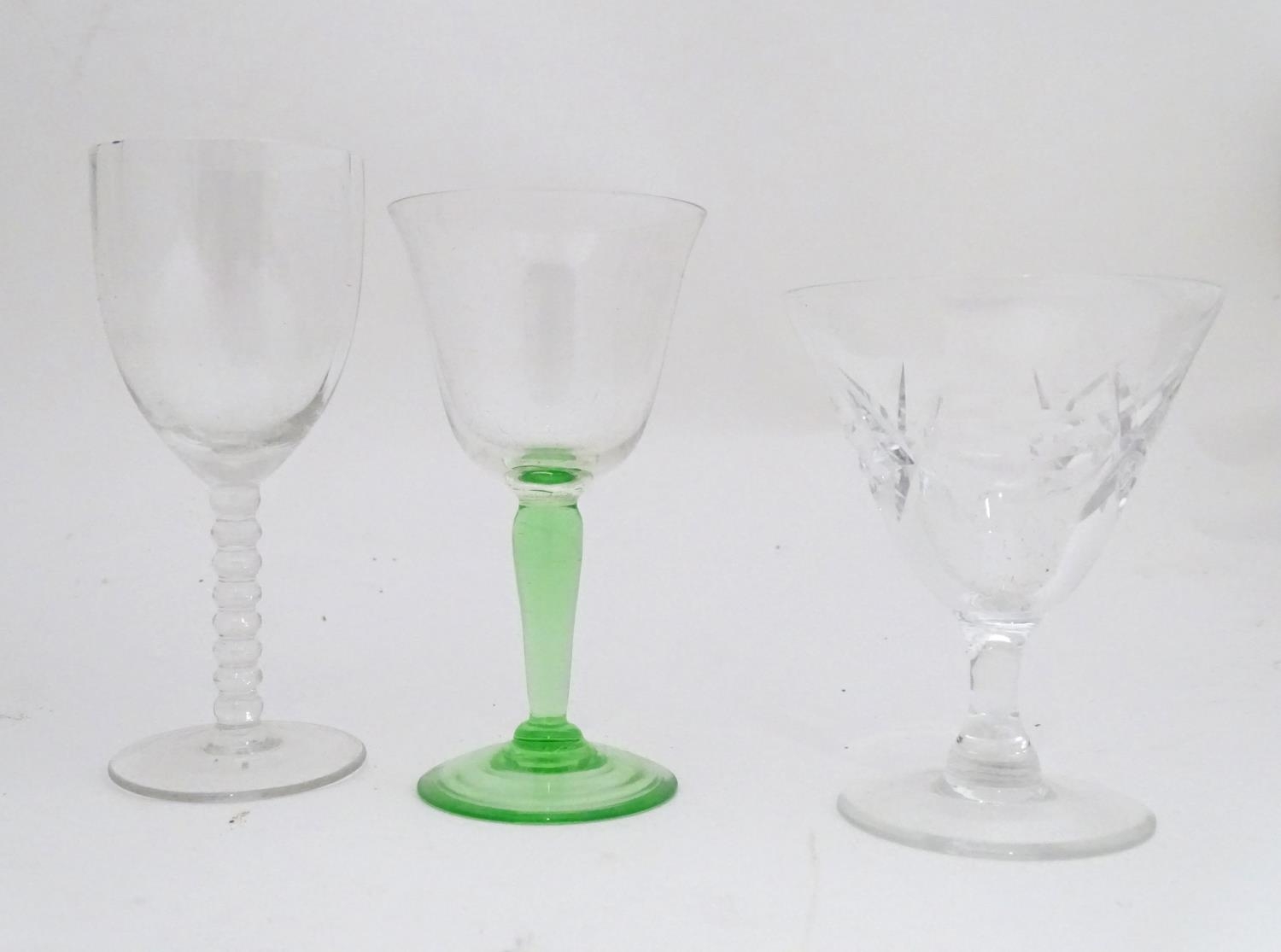 A quantity of assorted sherry glasses to include examples with green stems, etc. Please Note - we do - Image 4 of 7