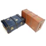 Two canvas and leather reinforced travelling trunks (2) Please Note - we do not make reference to