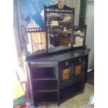 An ebonised aesthetic movement mirror back sideboard with hand painted panel doors. Approx. 70" tall