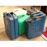 5 Assorted Jerry cans, 2 stamped WD 1945 ( with MOD broad arrow mark) Please Note - we do not make