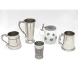 Five items of pewter to include drinking glasses, etc. Please Note - we do not make reference to the