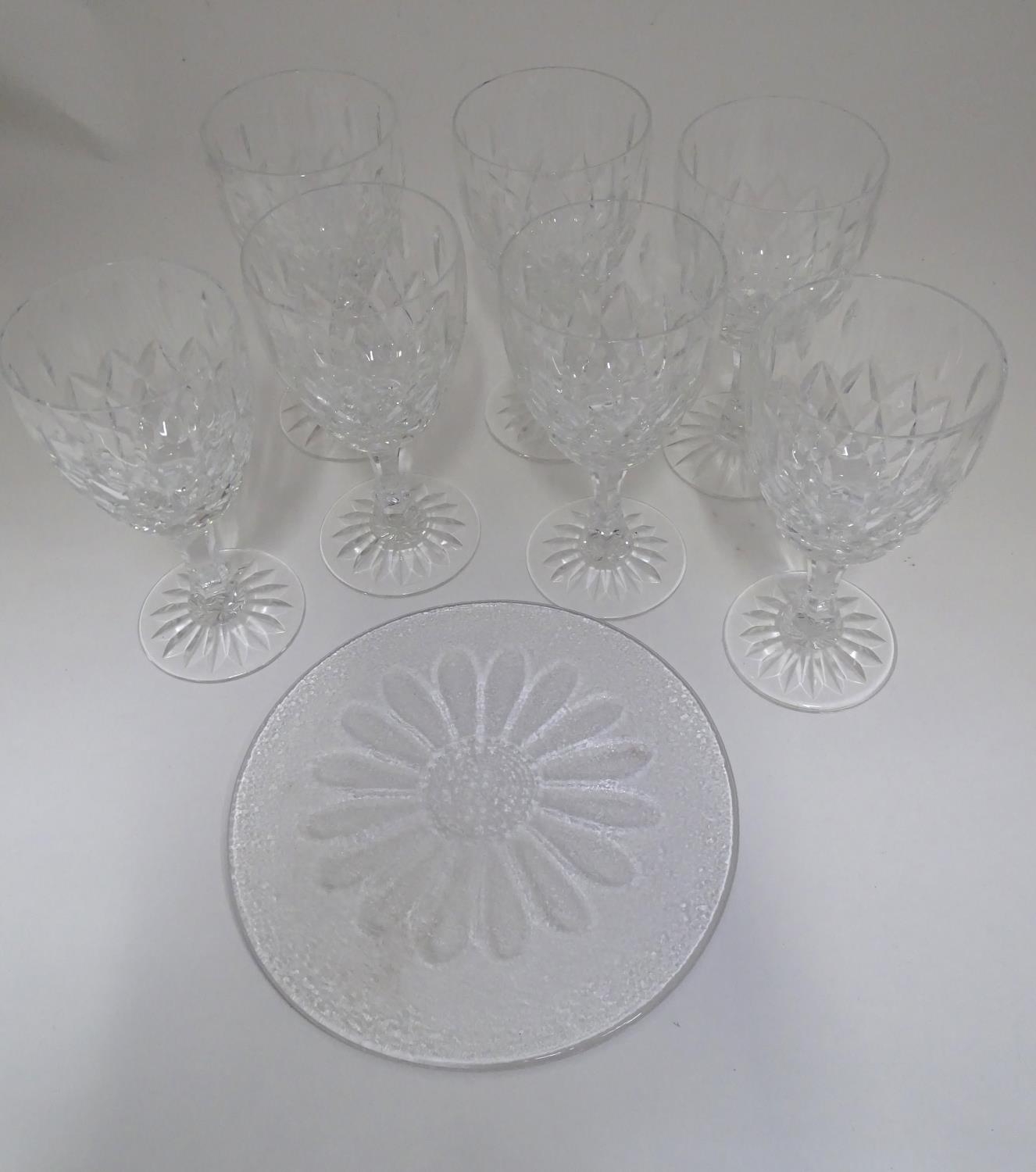 Dartington crystal platter together with 7 cut crystal wine glasses (8) Please Note - we do not make - Image 3 of 4