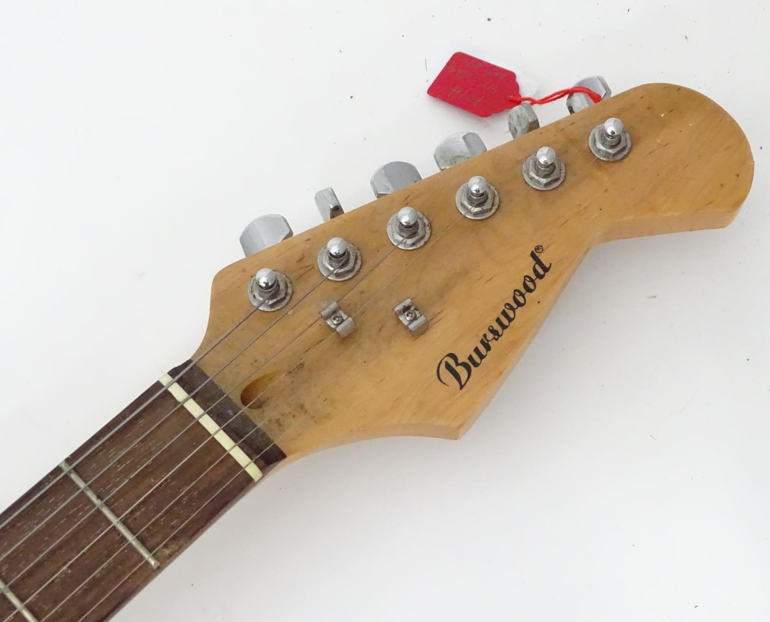 A Burswood stratocaster type guitar with small amplifier, leads, bag, etc. Please Note - we do not - Image 4 of 7