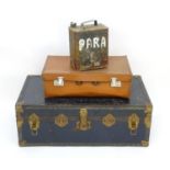 A canvas and leather trunk with brass reinforcements. Please Note - we do not make reference to