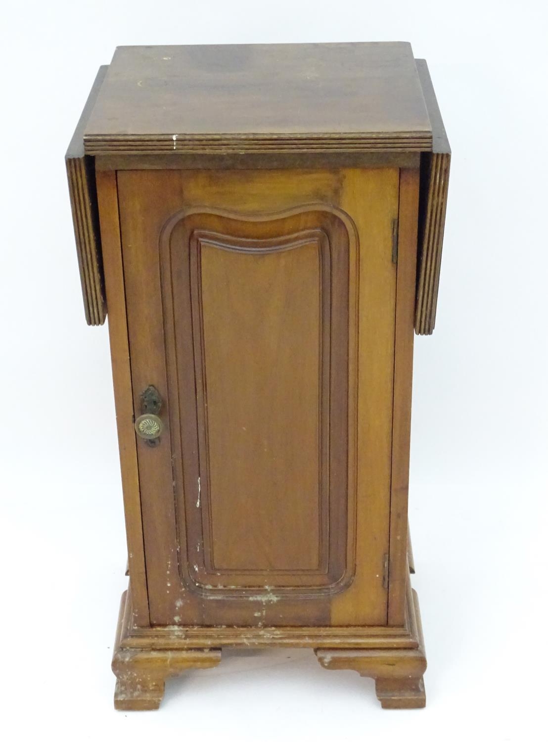 A mahogany bedside / pot cupboard with drop flap top Please Note - we do not make reference to the - Image 3 of 6