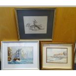 Manner of Hercules Brabazon Brabazon, Watercolour, Rocky coastal scene, Signed BHB. & A cut out,