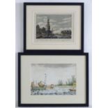 Two hand coloured engravings, The Old Fort & Mount Albans Tower in the City of Amsterdam, and a