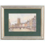 J. MacDonald, 20th century, Coloured print, Cirencester, Market day in a bustling town square.