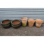 Two large green glazed planters together with some terracotta planters Please Note - we do not