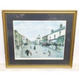 After Tom Dodson, 20th century, Limited edition coloured lithograph, The High Street Clitheroe,
