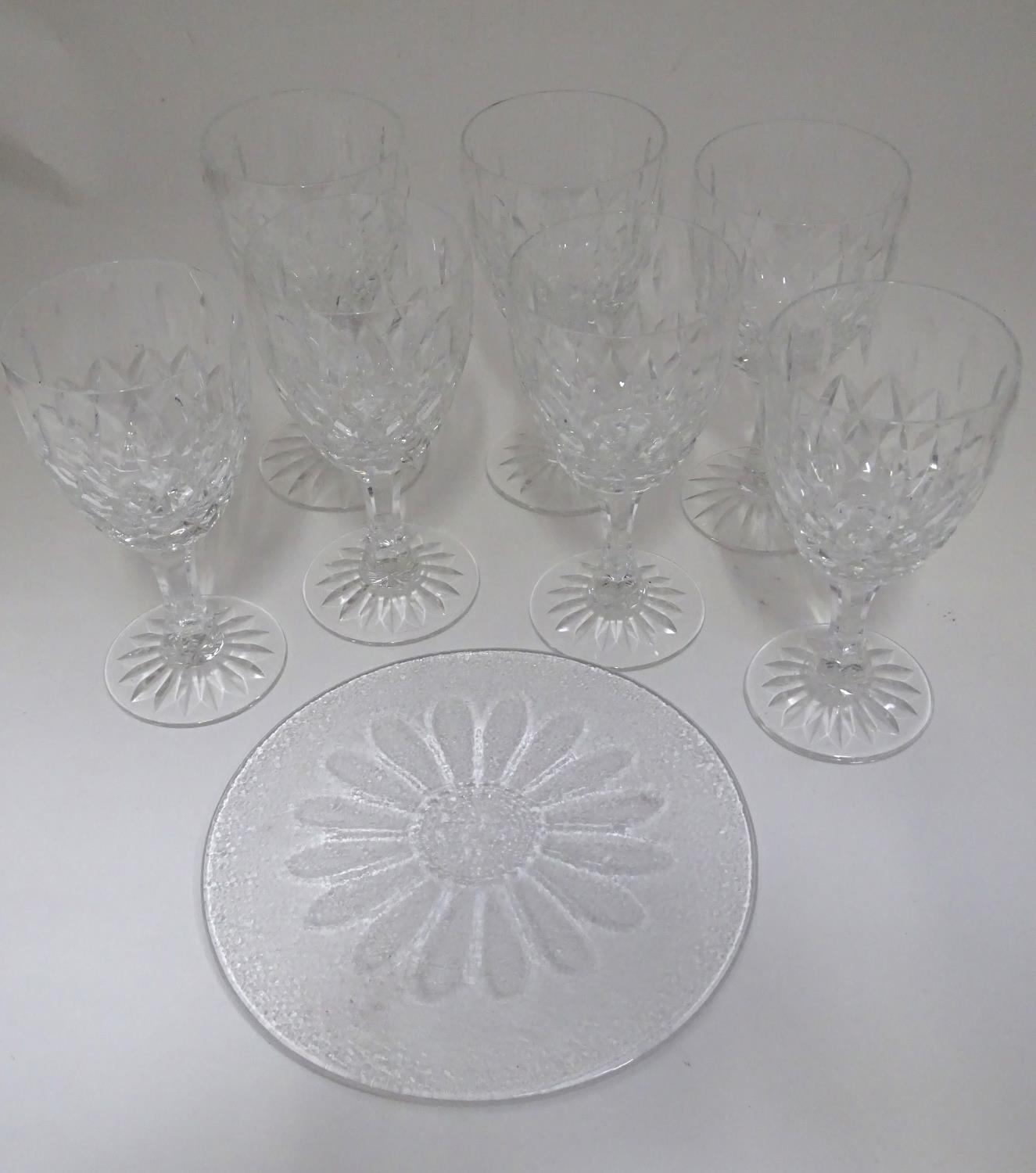 Dartington crystal platter together with 7 cut crystal wine glasses (8) Please Note - we do not make