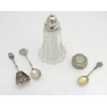 A quantity of assorted silver plated items to include sugar sifter, octagonal box, spoons, etc.