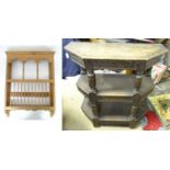 A pine plate rack together with a three tier buffet (2) Please Note - we do not make reference to