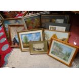 A quantity of assorted watercolours and oil paintings, to include a landscape and coastal scene