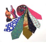 Vintage clothing/ fashion: 5 silk and 1 cotton ties in various colours and patterns along with 2