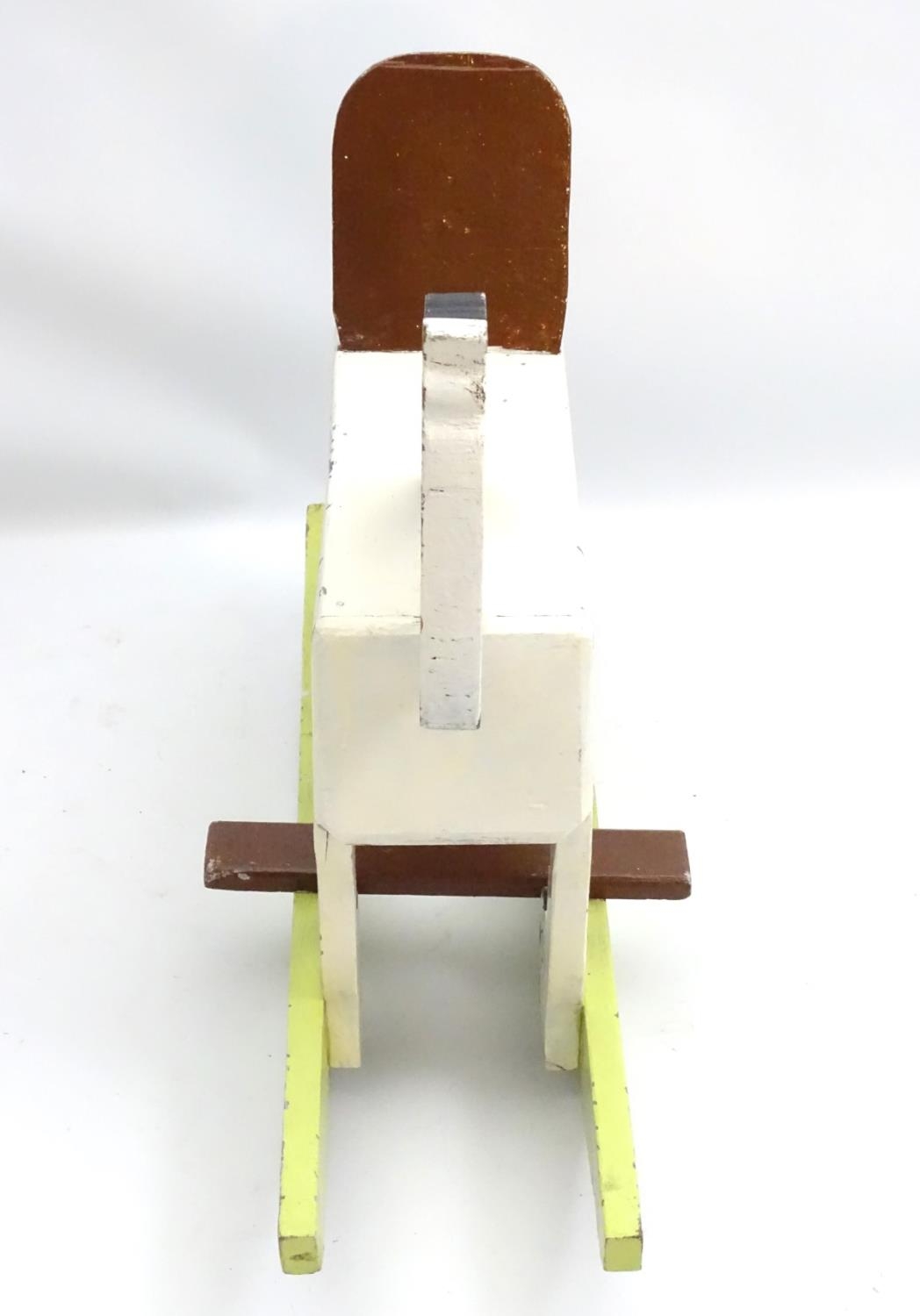 Rocking horse : a scratch built and painted wooden rocking horse on bows with brown painted back and - Image 8 of 10