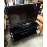 A Sony Bravia television / TV with remote, stand and a Samsung DVD player (4) Please Note - we do