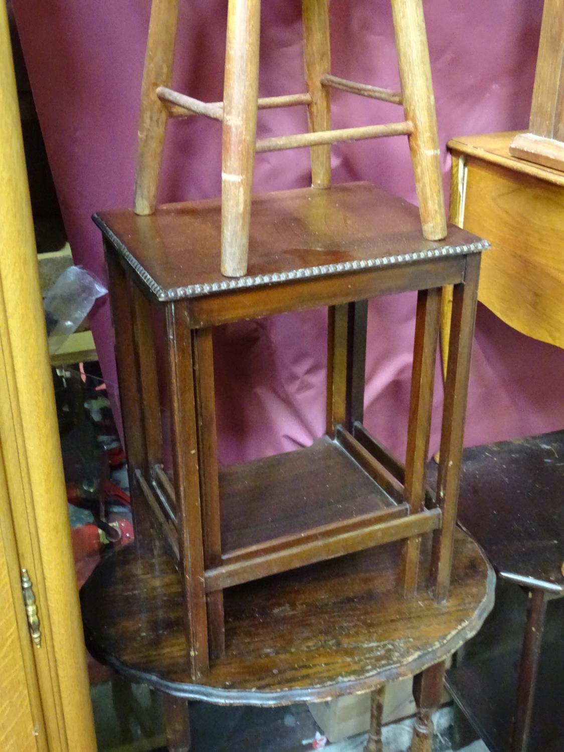 Assorted furniture comprising stool, nest of two occasional tables, pie crust occasional tables, - Image 5 of 7