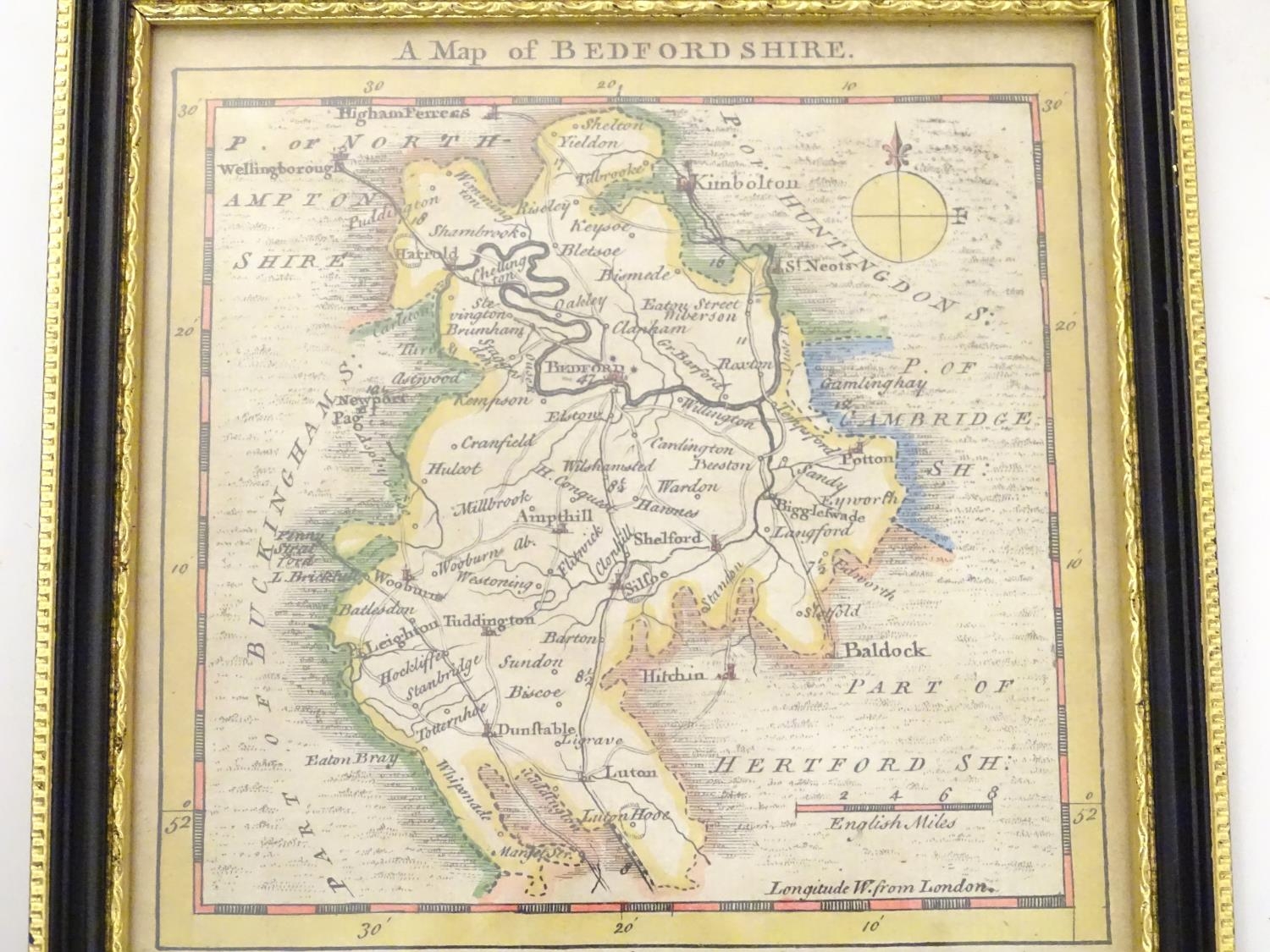 Maps: Two 18thC maps of Bedfordshire, comprising a hand coloured road strip map, published in John - Image 14 of 16