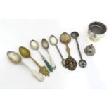A hallmarked silver teaspoon and a hallmarked silver salt. Together with assorted spoons. Please