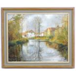 Roger Remington, 20th century, Oil on board, Waterway at Ewell on the Hogsmill River. Signed lower
